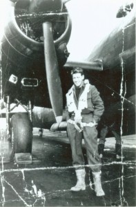 WO2 Cameron in front of a Halifax VII.