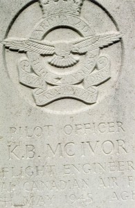 Pilot Officer K.B. McIvor, Flight Engineer RCAF. Kenneth Bruce McIvor was 34 years of age and is commemorated on page 543 of the Second World War Book of Remembrance.