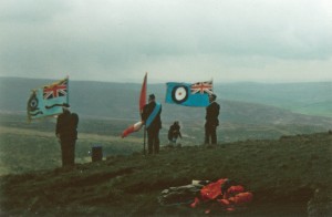 RAF and RCAF Colours flying at the crash site during the dedication ceremony, 18 May 1995